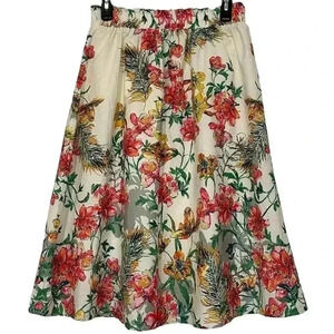 ROOLEE Vintage Cream Floral Midi Skirt Inside Lining Elastic Waistband Size M
